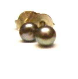 Black 4mm Button Pearl Stud Earrings